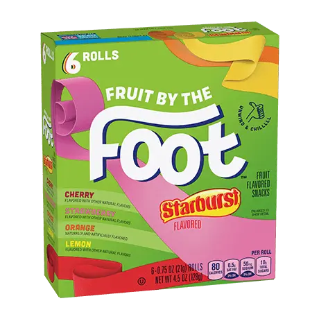 Fruit by the Foot Starburst variety pack including Cherry, Strawberry, Orange, and Lemon flavors, front of pack