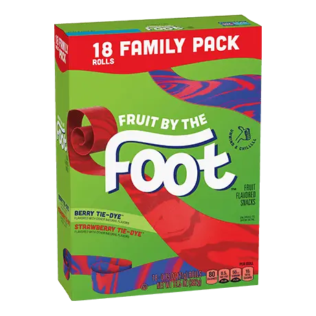 Fruit by the Foot 18 rolls Berry Tie Dye, Strawberry Tie Dye Variety Pack, front of pack