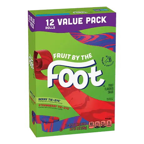 Fruit by the Foot 12 rolls Berry Tie Dye, strawberry tie dye Variety Pack, front of pack