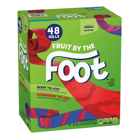Fruit by the Foot 48 rolls Berry Tie Dye, Strawberry Tie Dye Variety Pack, front of pack